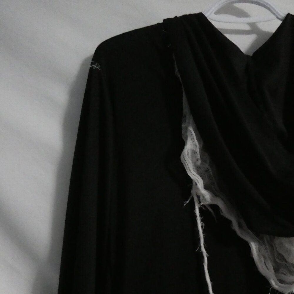 Black Skeleton Reaper Hooded Robe | large | Exposed Rib Cage | Dangling Webbing - Picture 11 of 16